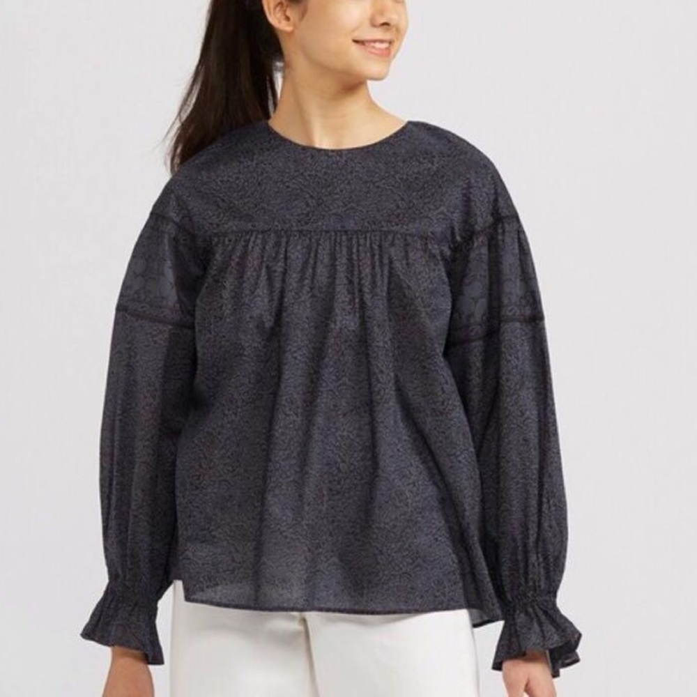 Anna Sui x Uniqlo Blue and Black Peasant Top NWT